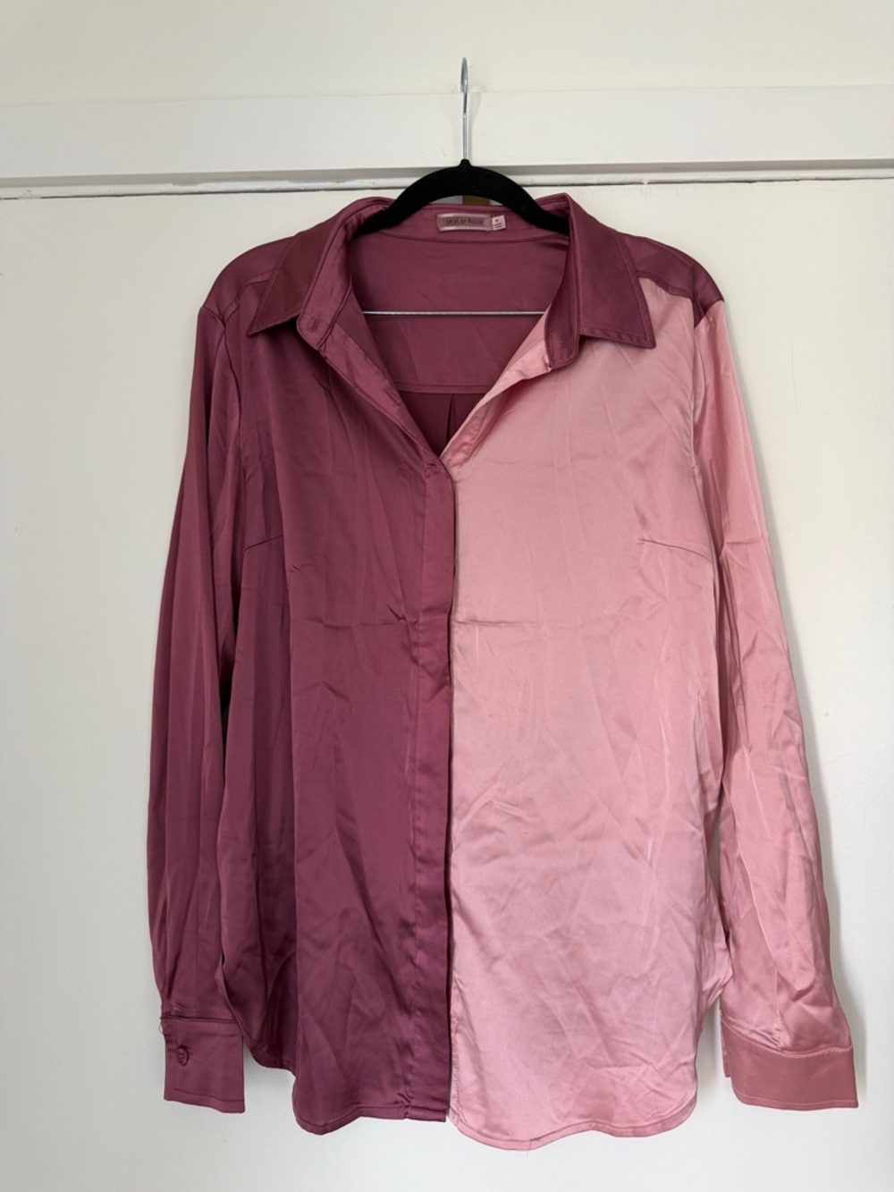 Two-Tone Pink Button-Up Blouse
